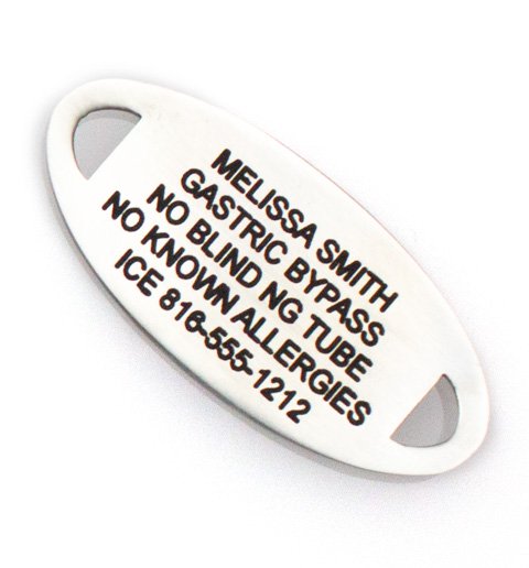 oval ID tag with black fill engraving