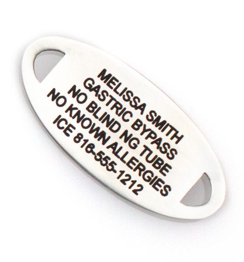Custom-engraved medical ID tag with color-fill option Custom-engraved medical ID tag with color-fill option